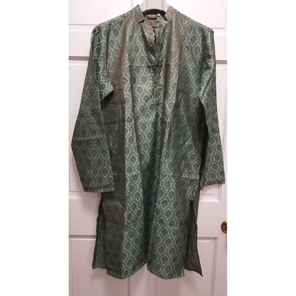 Maple Clothing Men's Kurta Top & Pants Set - Green Top, White Pants - Sz 40